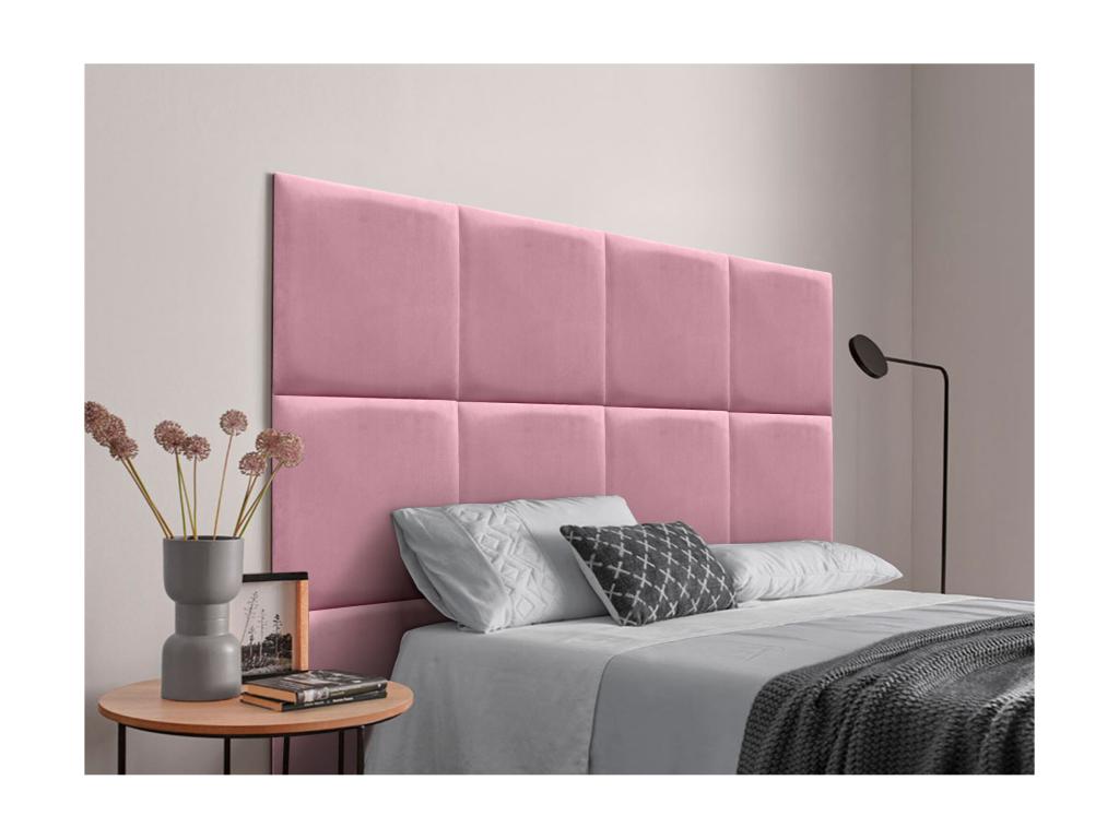 Decohaute Upholstered Headboard in High-Quality Velvet, Decohauteérieure composed of interchangeable self-adhesive panels for bedroom, pink, 140 cm, SYUB26976