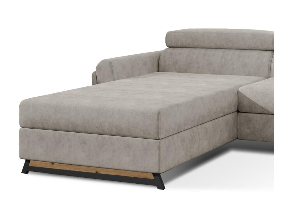 Left-hand corner sofa bed in beige fabric with adjustable headrests, Decohaute 300cm RQPF26130