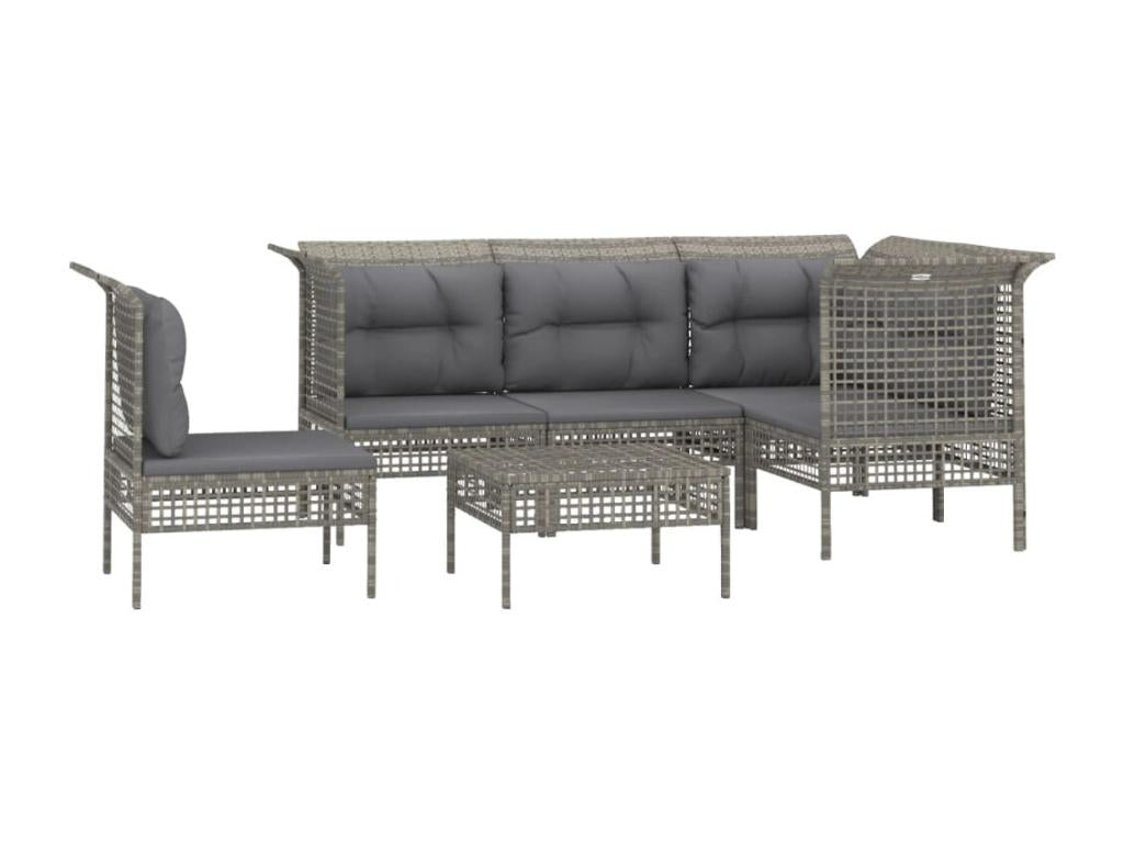 6-piece garden furniture set with cushions, grey woven resin FKCR60259