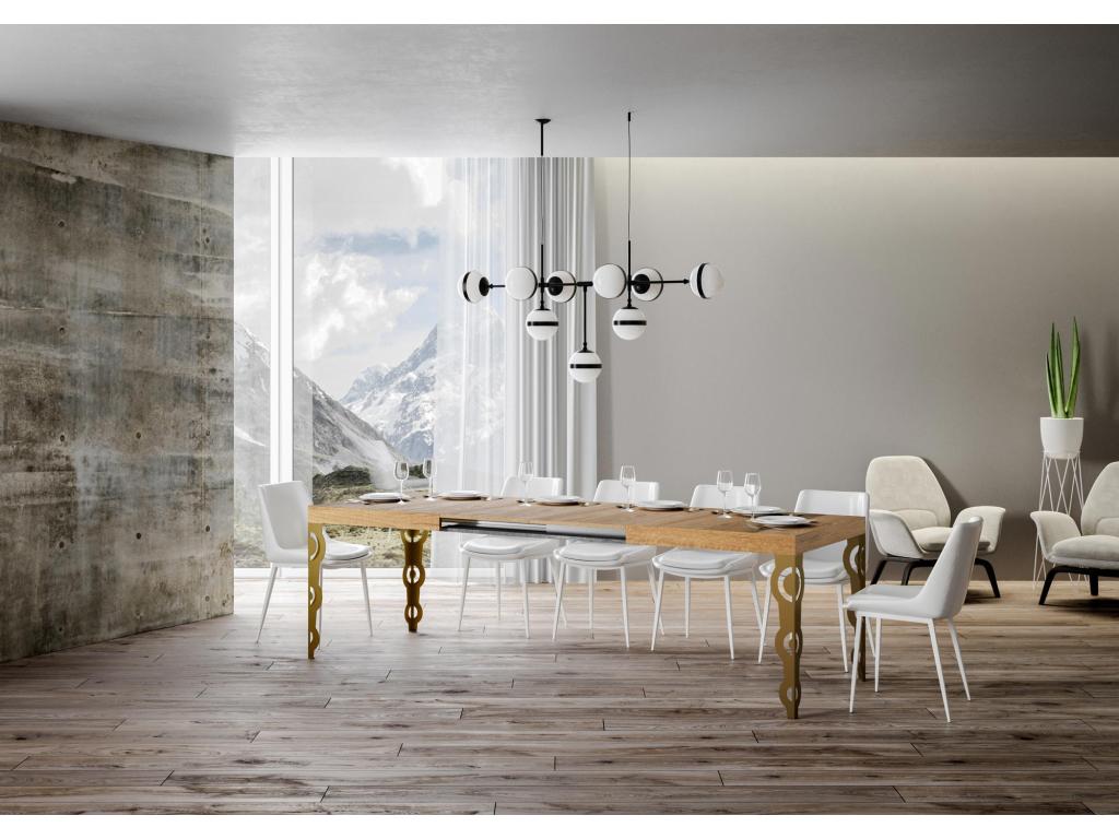 Extendable table 90x160/420 cm Karamay Natural Oak with gold frame ZENL28743