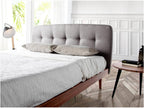 Double bed 150x200 walnut wood and Noviza fabric headboard - Decohaute Color 54 HYBX13662