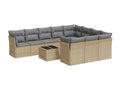11-piece garden furniture set with beige resin wicker cushions FMXQ51402