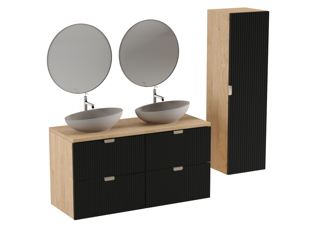 Decohaute vanity unit with fluted fronts, 120x60x47 cm, Black/Walnut LDTV71031