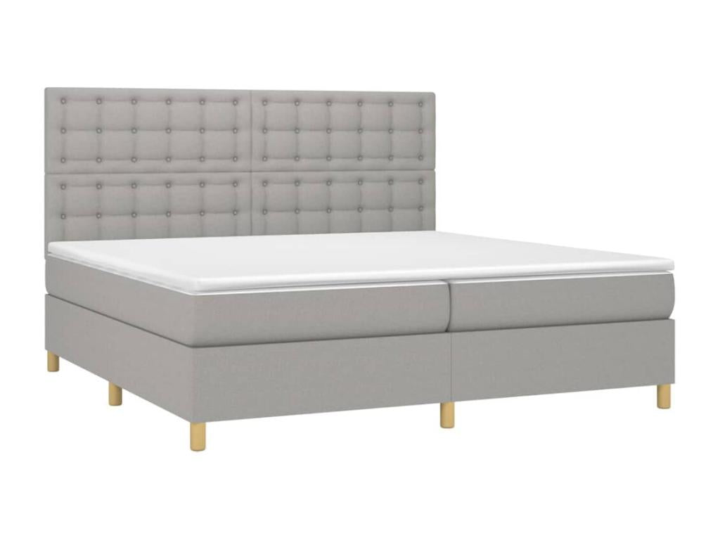 Upholstered bed base with mattress, light grey, 200x200cm, fabric UZSN36323
