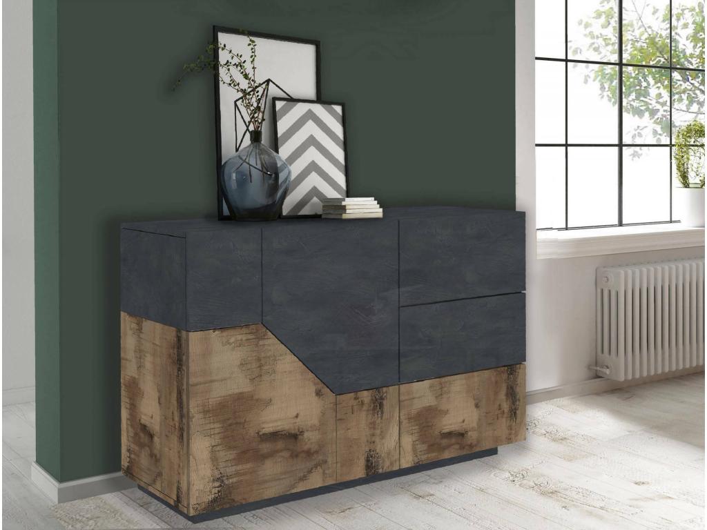 Decohaute Buffet Kitchen Buffet with 2 Doors and 3 Drawers Living Room Buffet Made in Italy 141x43h86 cm Slate and Maple XRIO50610