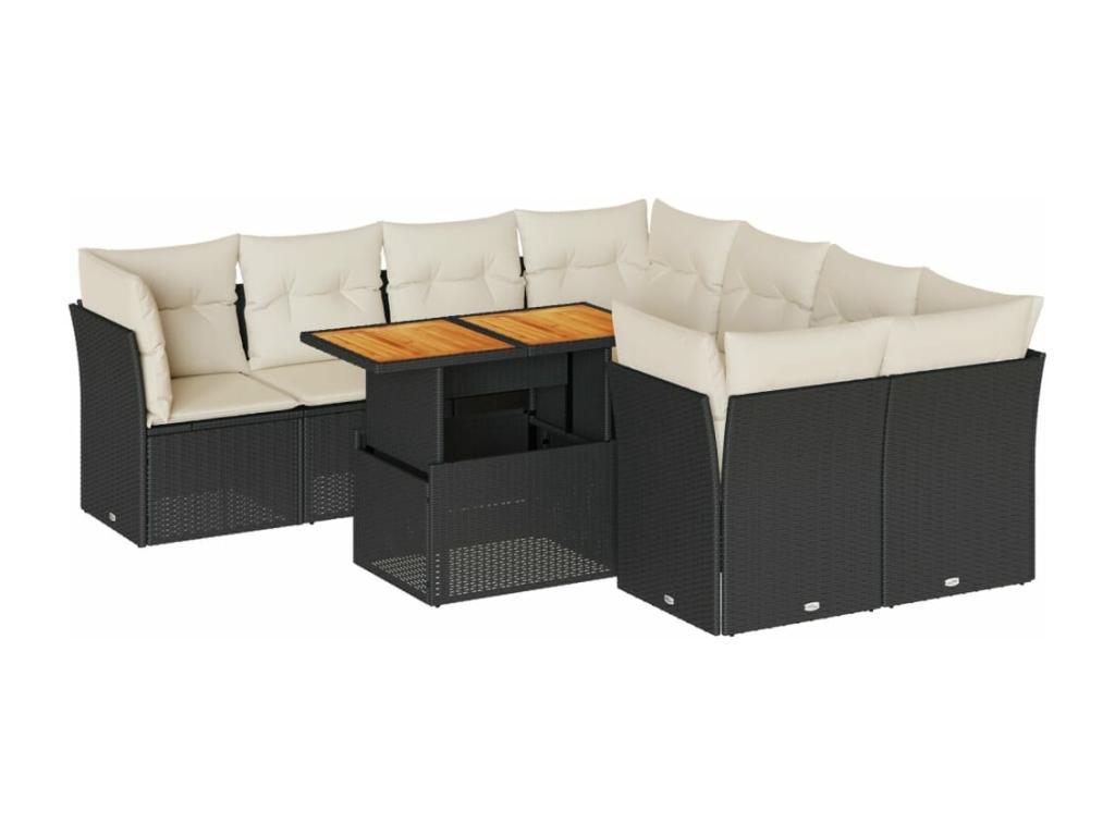 9-piece garden furniture set with cushions, black resin wicker ZPSG61707