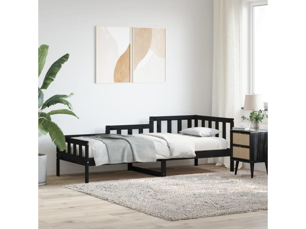 Black Daybed 90x190 cm Solid Pine Wood OEWO38355