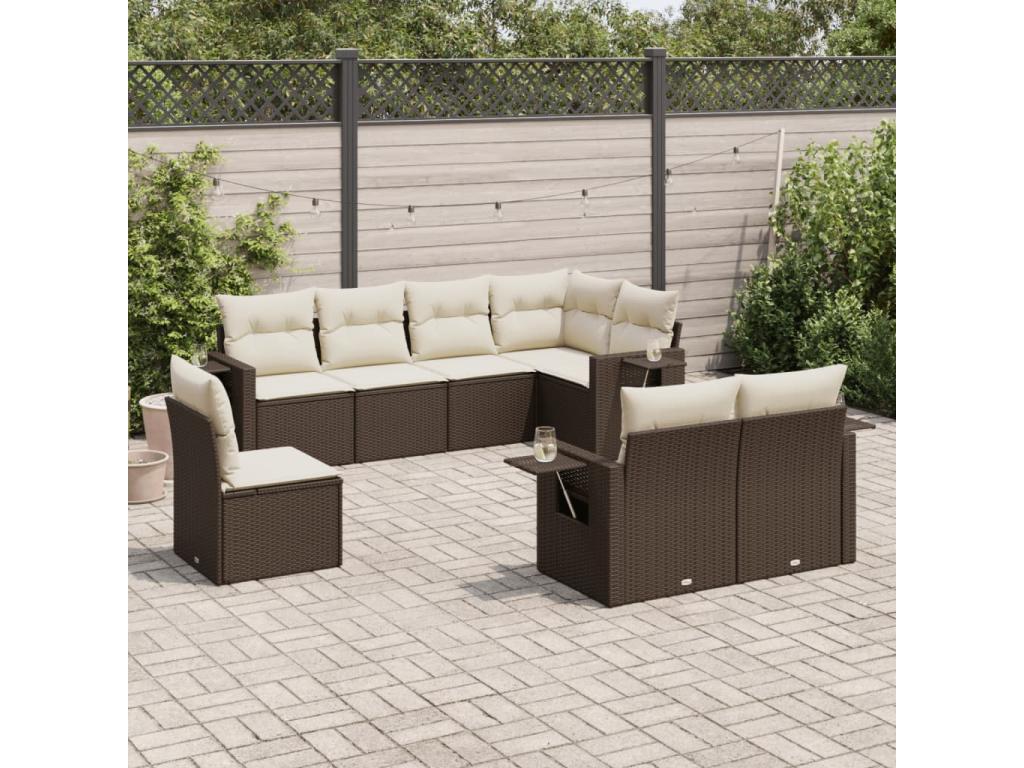 8-piece garden furniture set with brown resin wicker cushions GCAK84012