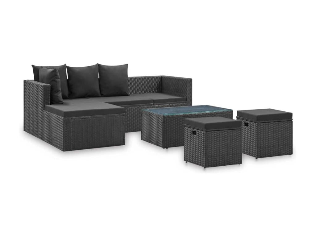 4-piece black garden furniture set with cushions, woven resin SZTS01906
