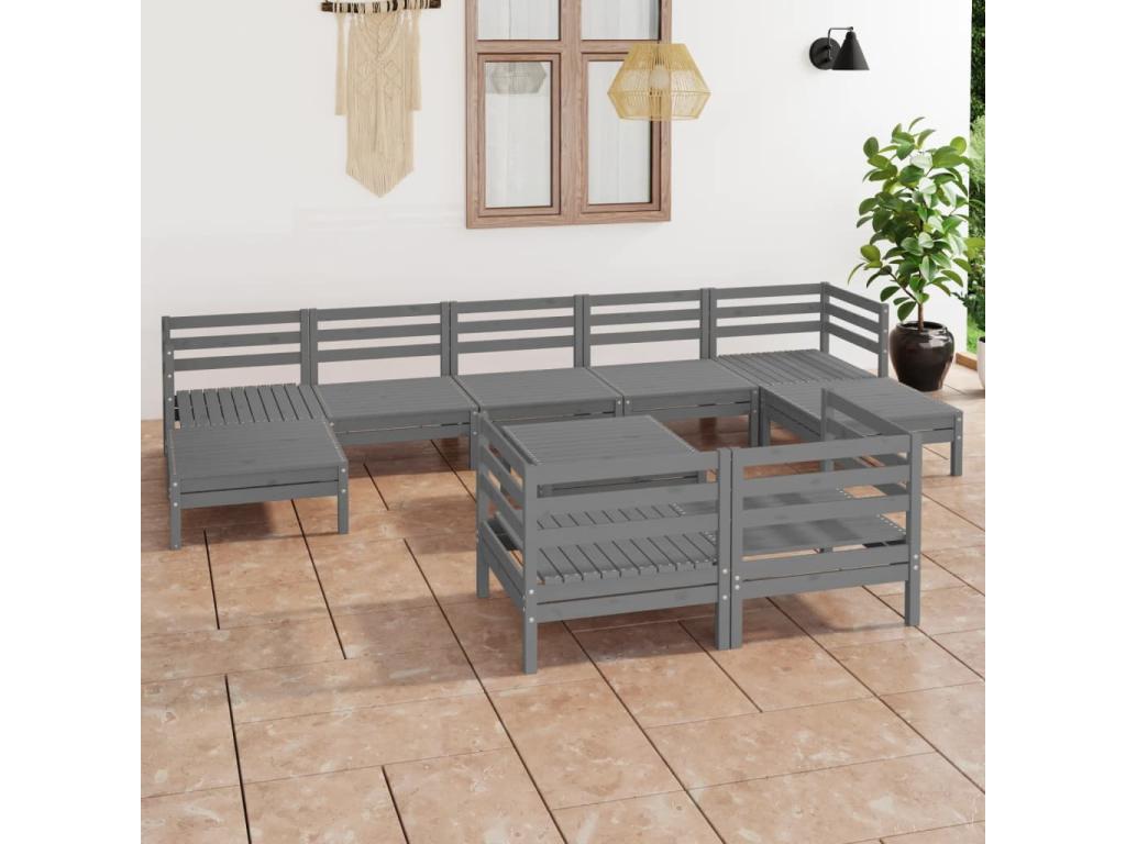 10-piece garden furniture set, Grey, Solid Pine Wood VCGE77703