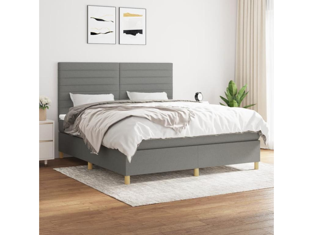 Upholstered bed base with mattress, dark grey, 160x200cm, fabric YDUR16160