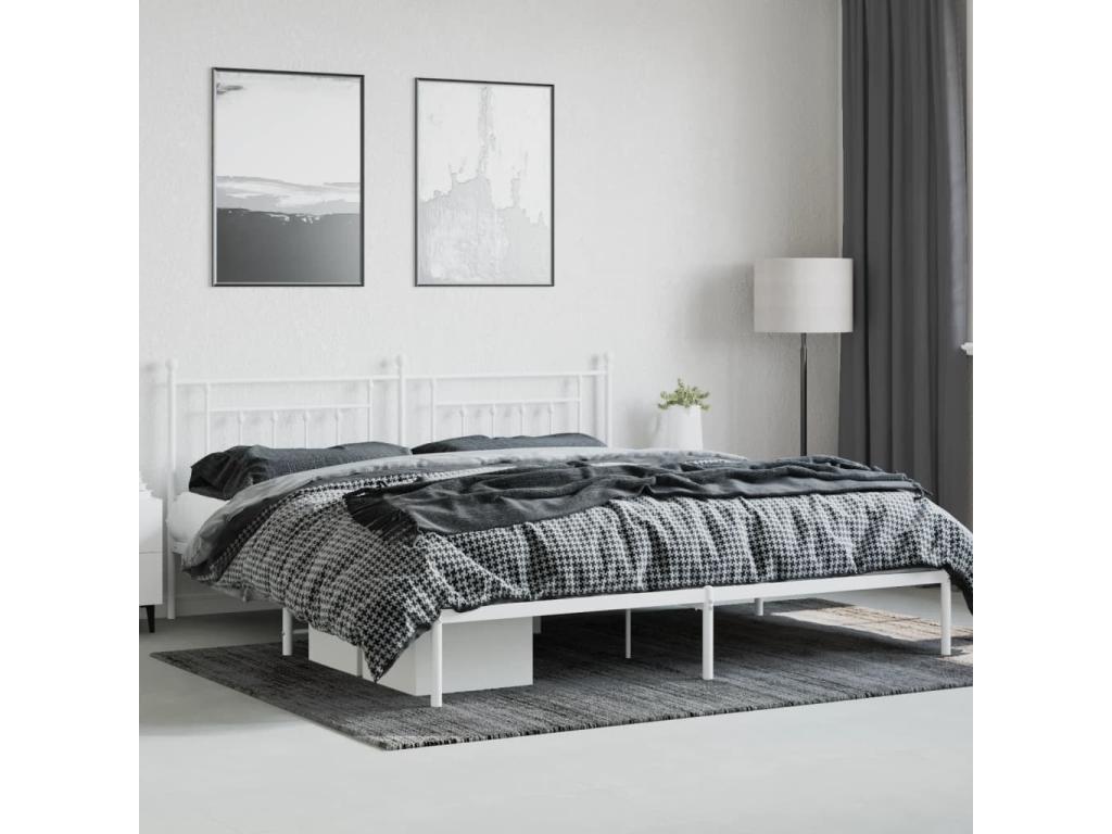 Metal bed frame with white headboard 193x203 cm BFRN09463