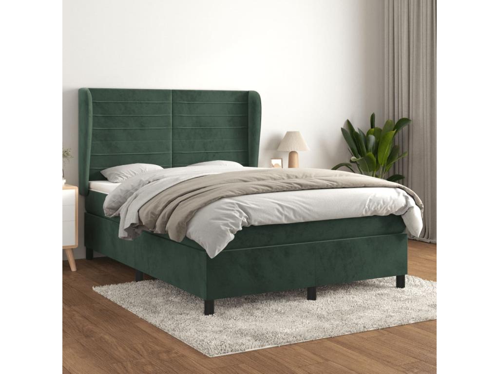 Upholstered bed base and mattress, dark green, 140x190cm, velvet, TEKX40840