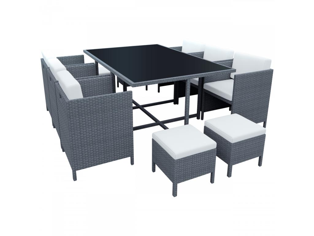 Nesting lounge set / garden table in woven resin - Grey / Ecru - Decohaute 10 OCOH59620