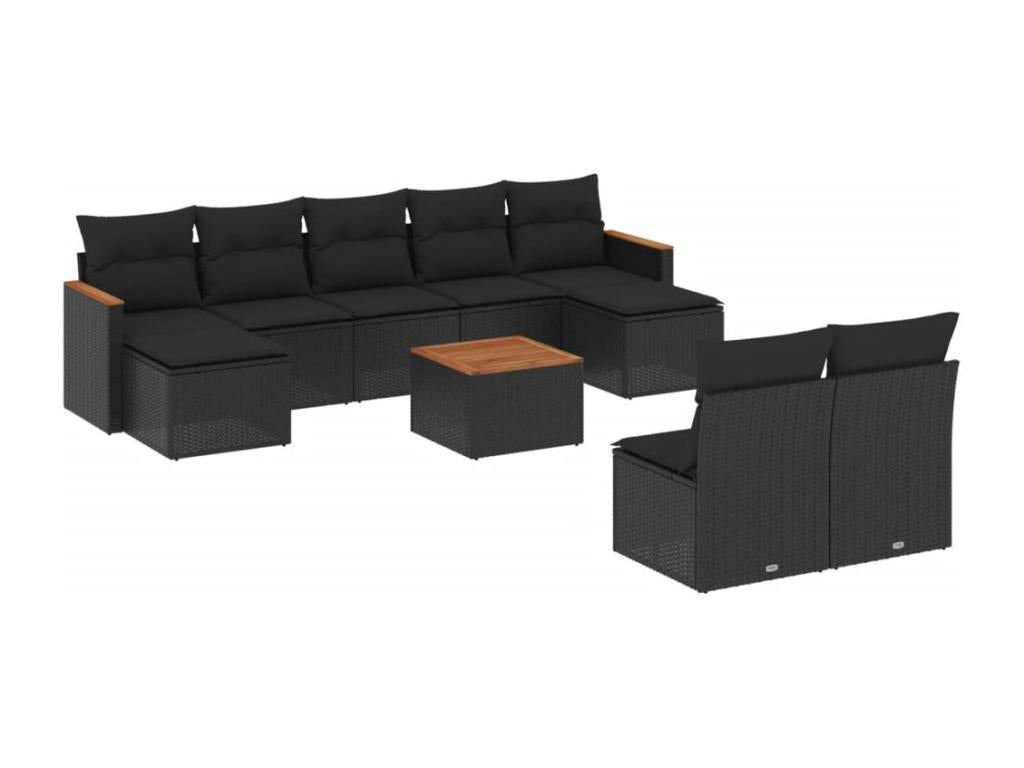 10-piece garden furniture set with cushions, black woven resin JWEO75949