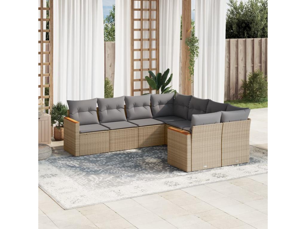 Garden furniture set with cushions, 8 pieces, méChezlova beige woven resin WHSB30522