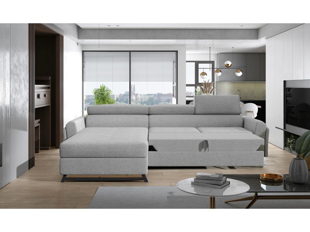 Left-hand corner sofa bed in beige fabric with adjustable headrests, Decohaute 300cm RQPF26130
