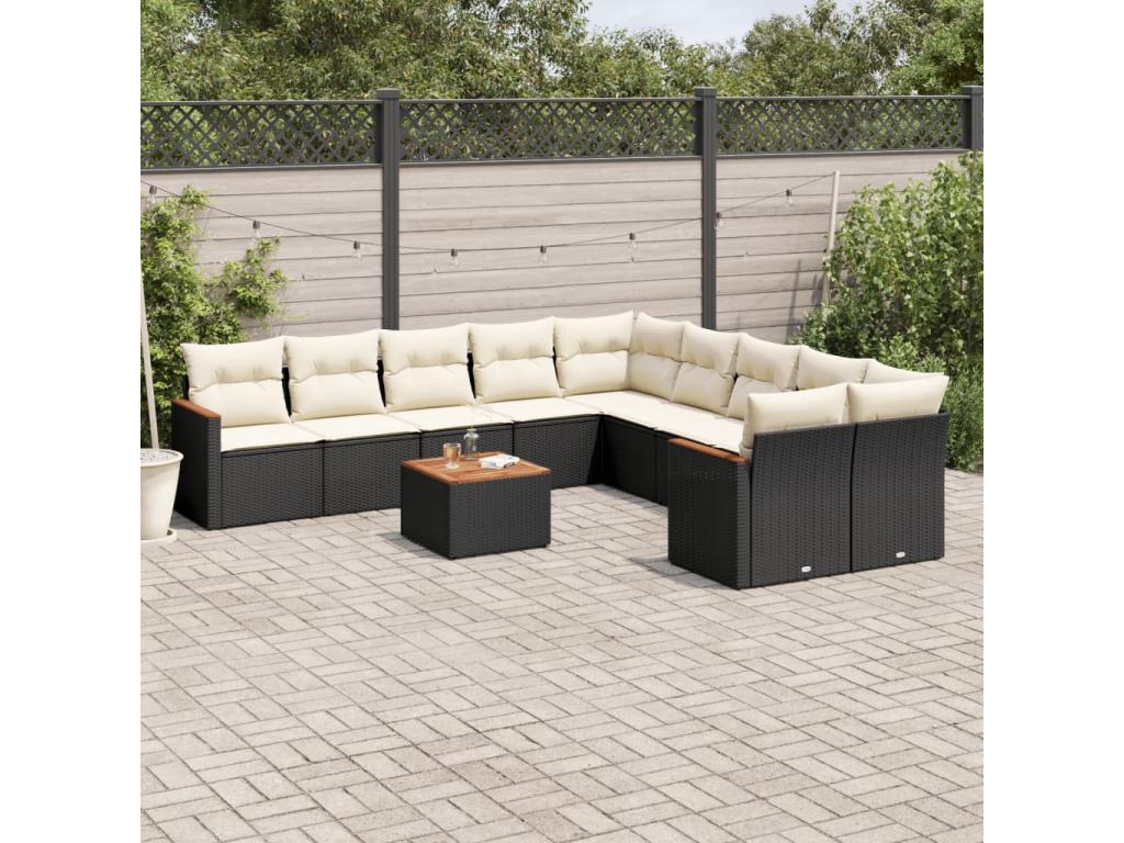 11-piece garden furniture set with cushions, black resin wicker KJSD71358