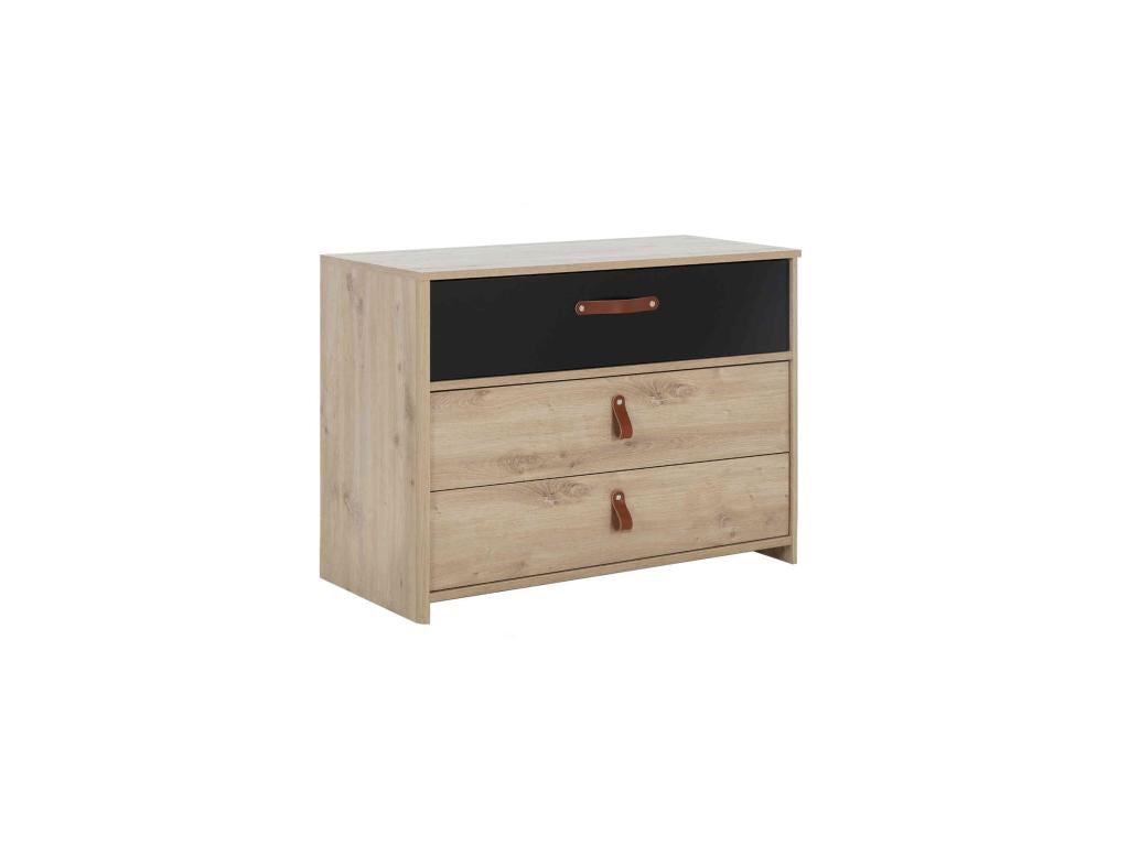 Children's chest of drawers with 3 drawers in light oak and black wood finish - CO5051 NDVY81936