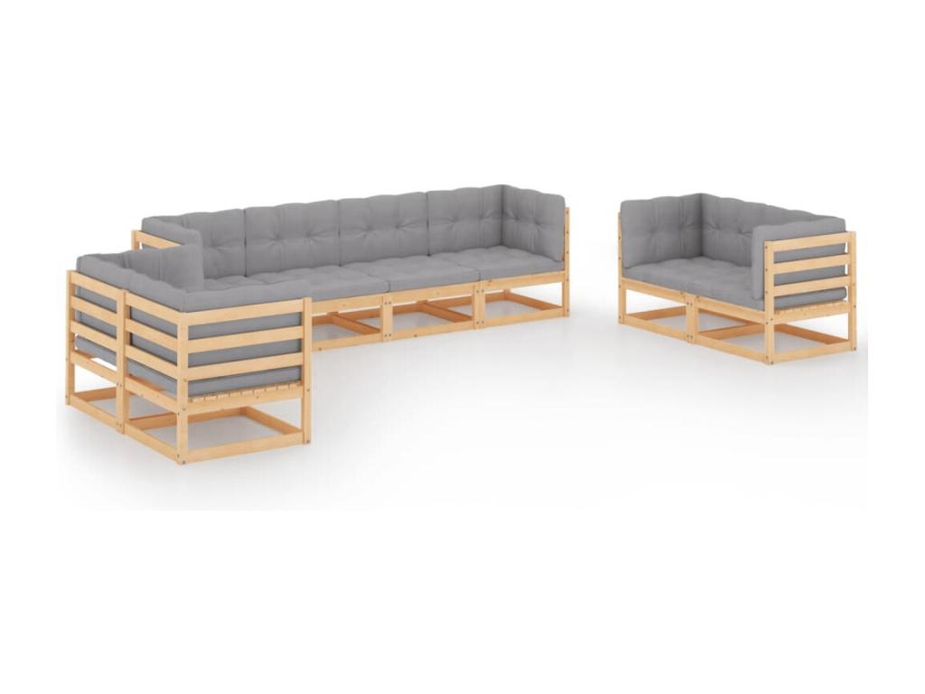 8-piece garden furniture set with cushions, solid pine wood, ZIJS33268