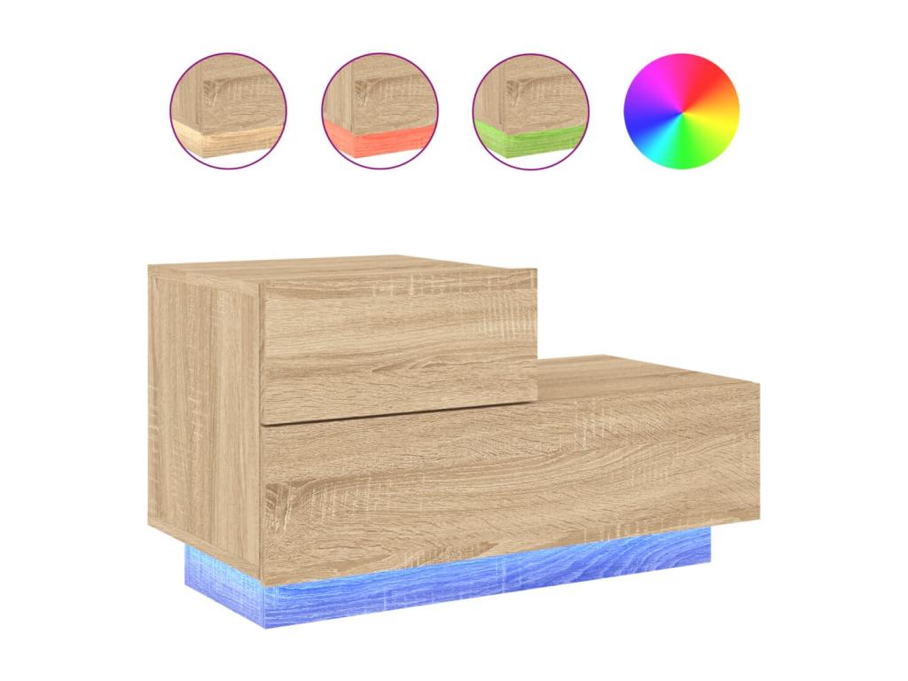 Bedside table with LED lighting, oak finish, 70x36x40.5 cm, ZHTJ19203