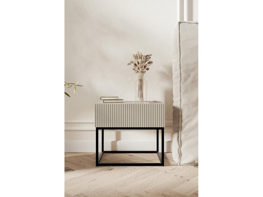 Bedside table - 50 cm beige with black legs - Domopure CIWU49647