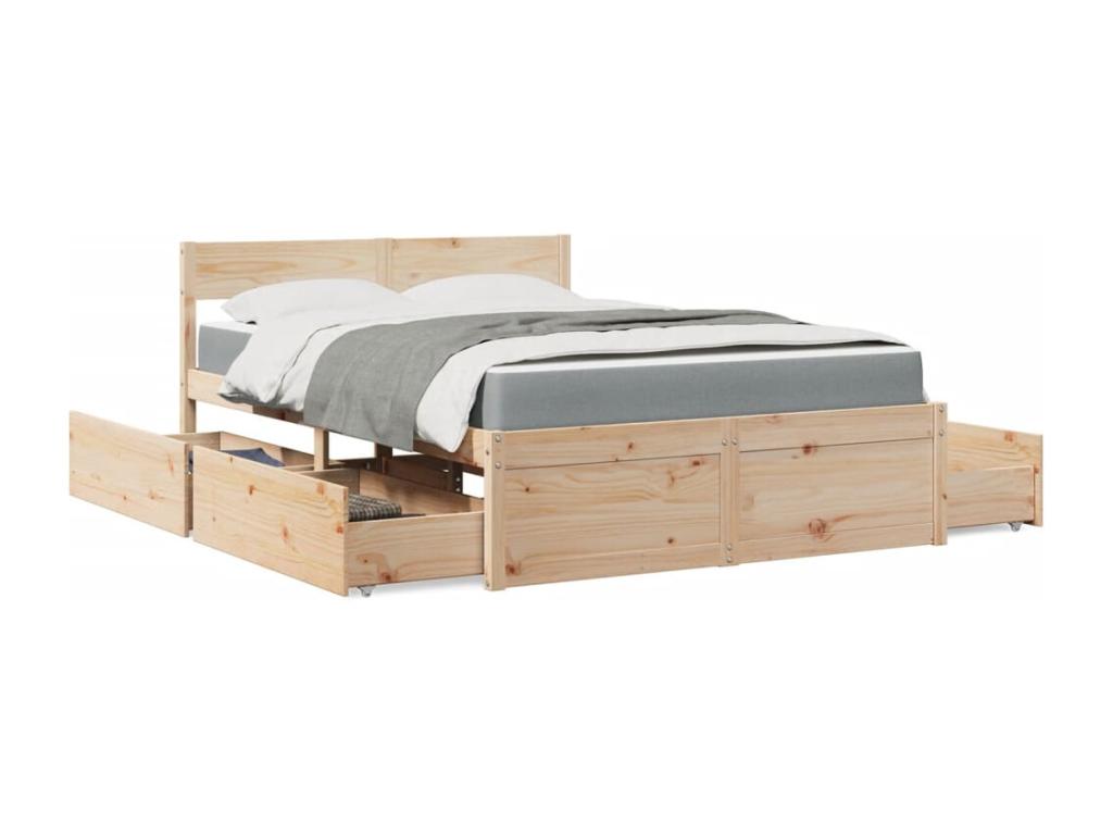 Bed with drawers and mattress 120x190 cm solid pine wood MKFW90052