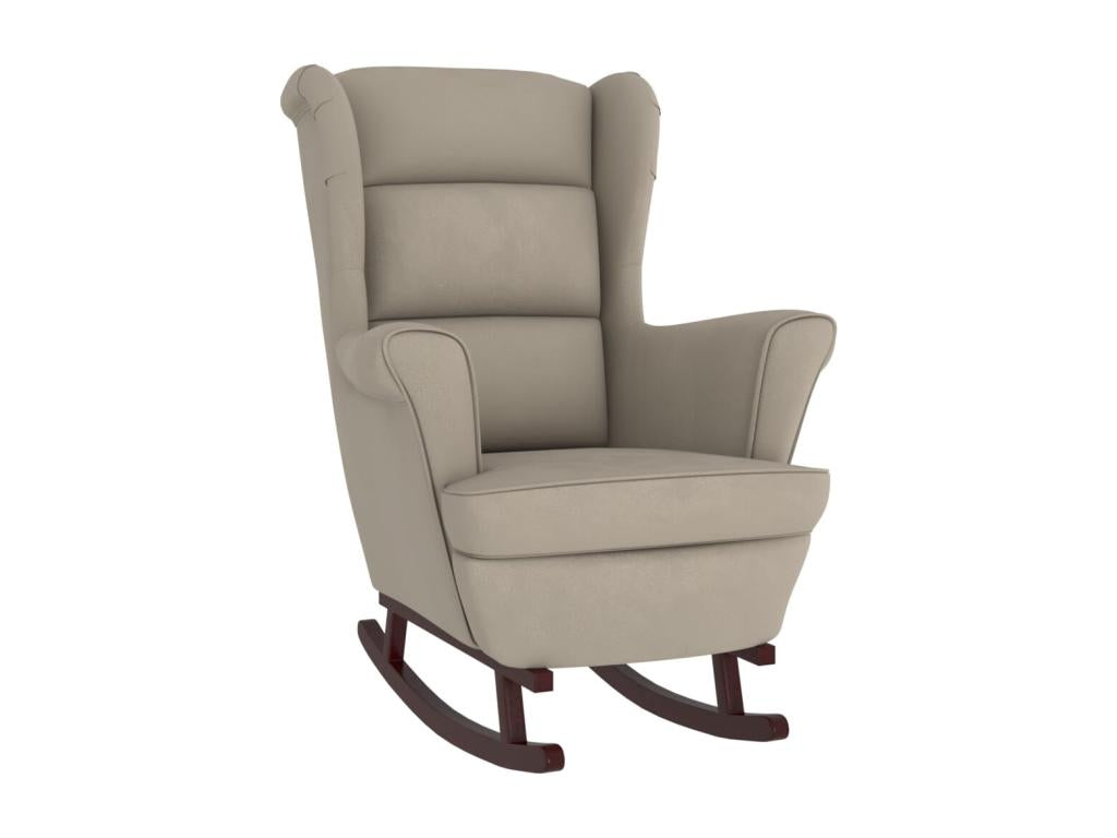 Rocking chair with rubberwood legs, light grey velvet, BPCW44570