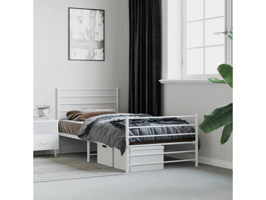 Metal bed frame with white headboard/footboard 100x200cm CLBG81195