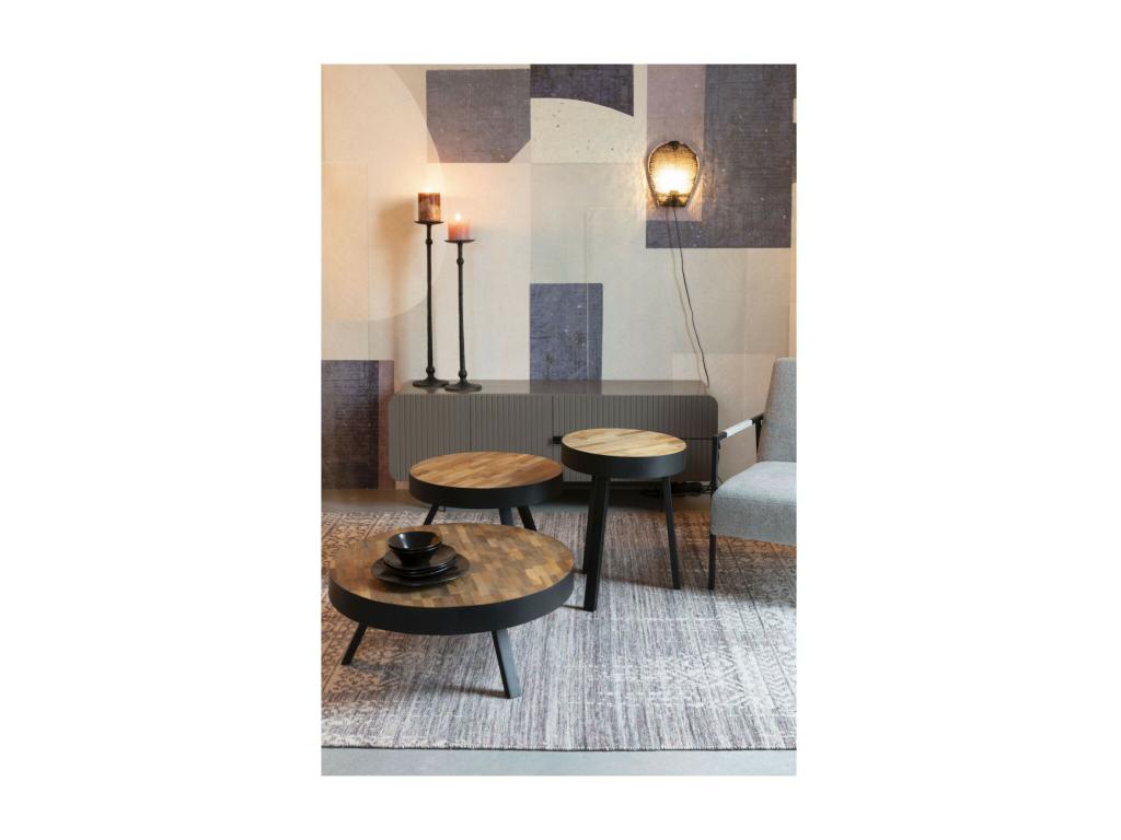 Domopure - Round coffee table in wood and black steel AGLK78123