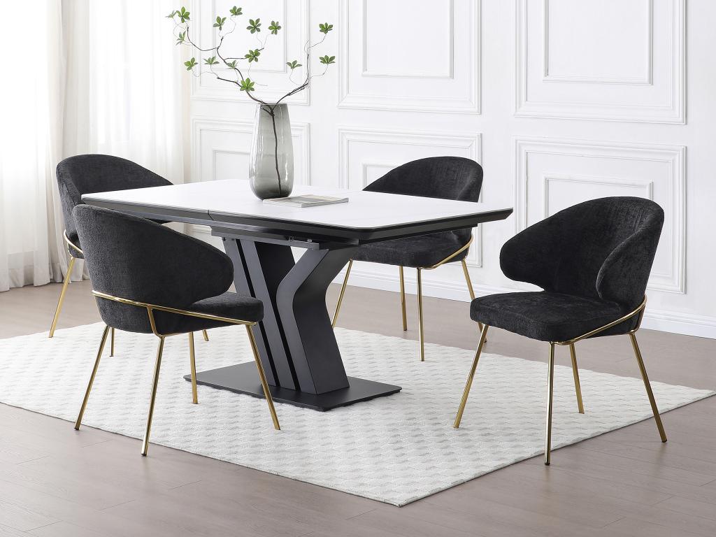 Set of 6 fabric and gold metal chairs - Black - Domopure BWNB06391