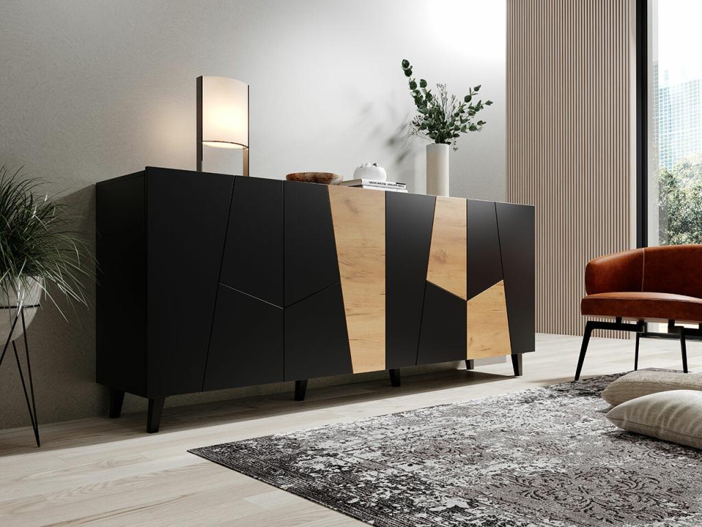 Chezlova 180 Craft Oak Buffet - Black 83x201cm Number of Doors 442cm KWXQ60652