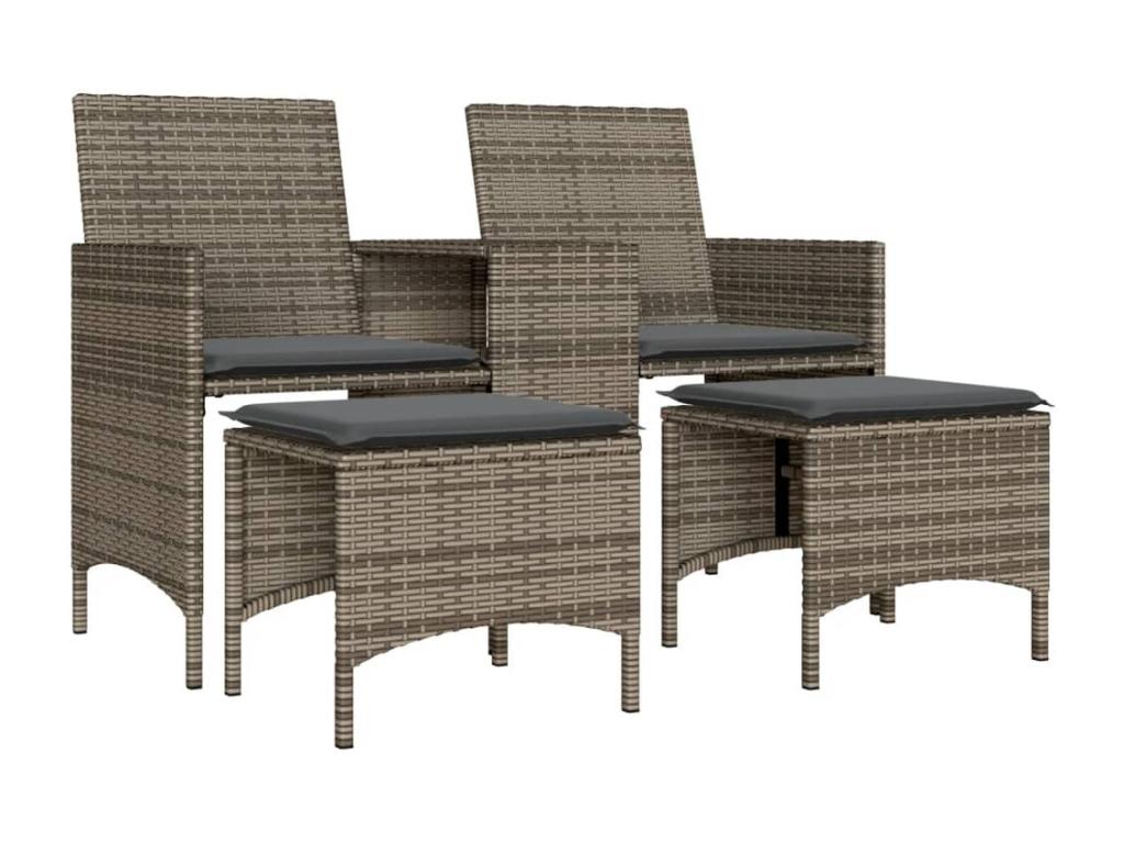 2-seater garden sofa with table and stools, grey rattan HAEV03895