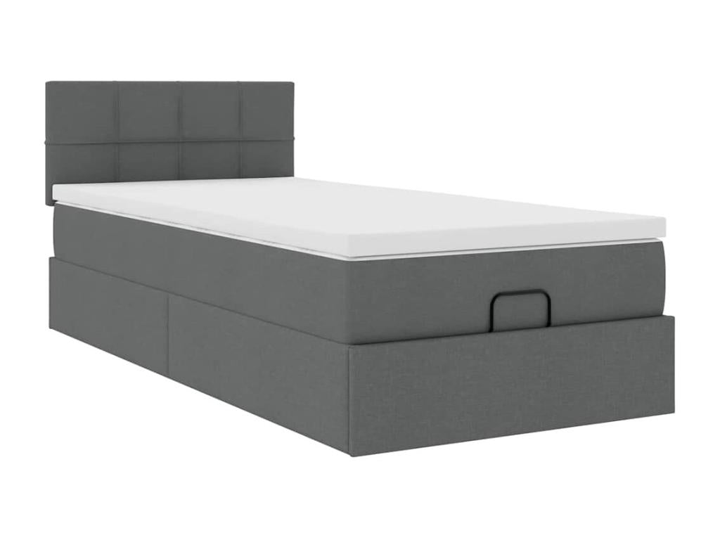 Ottoman bed frame with dark grey mattress 90x190 cm fabric NVDN01623