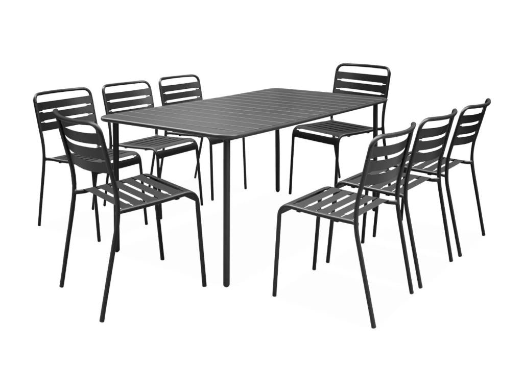 Anthracite metal garden table with 8 chairs - rust-resistant treatment - Domopure and rounded edges FKIX91042