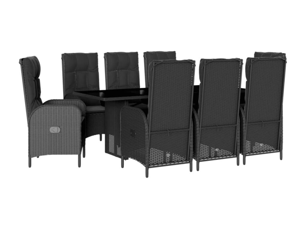 9-piece garden dining set with black resin wicker cushions KHVD34413